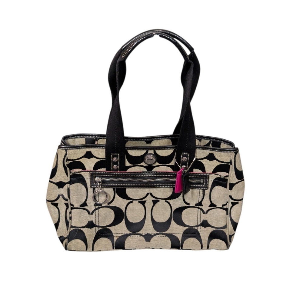 Coach Signature Gallery Tote Bag Black Khaki Monogram Canvas F14376